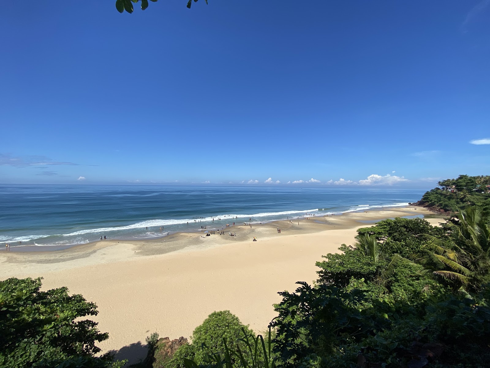 Varkala cliff overlooking Papanasam Beach and the Arabian Sea